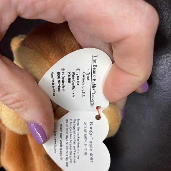 TY Beanie Babies Bongo the Monkey Beanie Baby Tan Tail 4067 - Picture 3 of 7